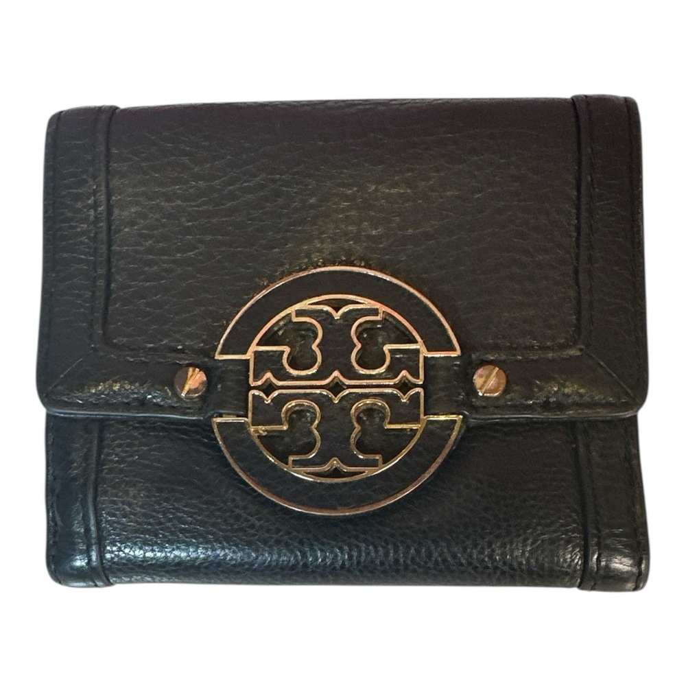 Tory Burch Black Leather Wallet with Gold Logo